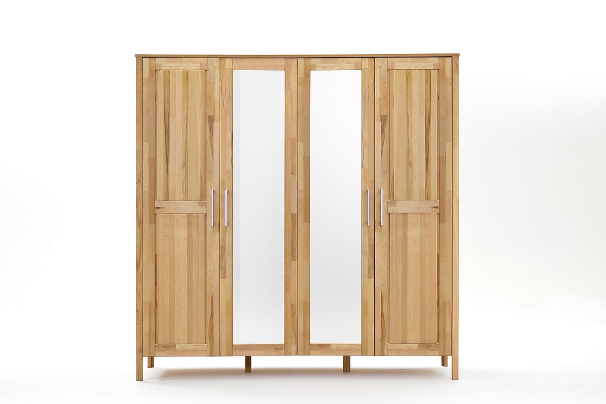 Kleiderschrank Kernbuche massiv geölt 4 türig mit Spiegel 1 Innenteilung Mody