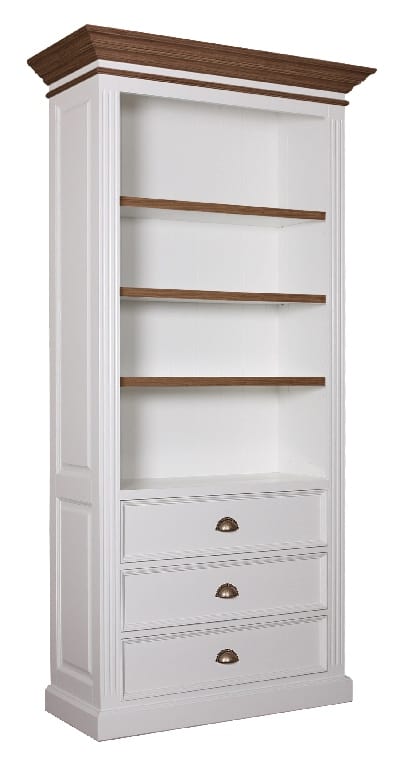Bücherschrank Chic Oak Landhausstil mit 3 Schubladen