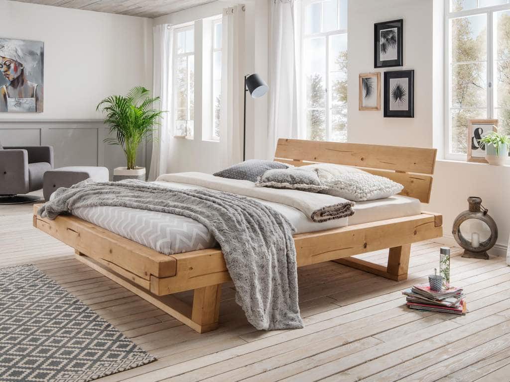 Balkenbett Massivholz Natura Fichte massiv geölt 140x200cm mit Kopfteil