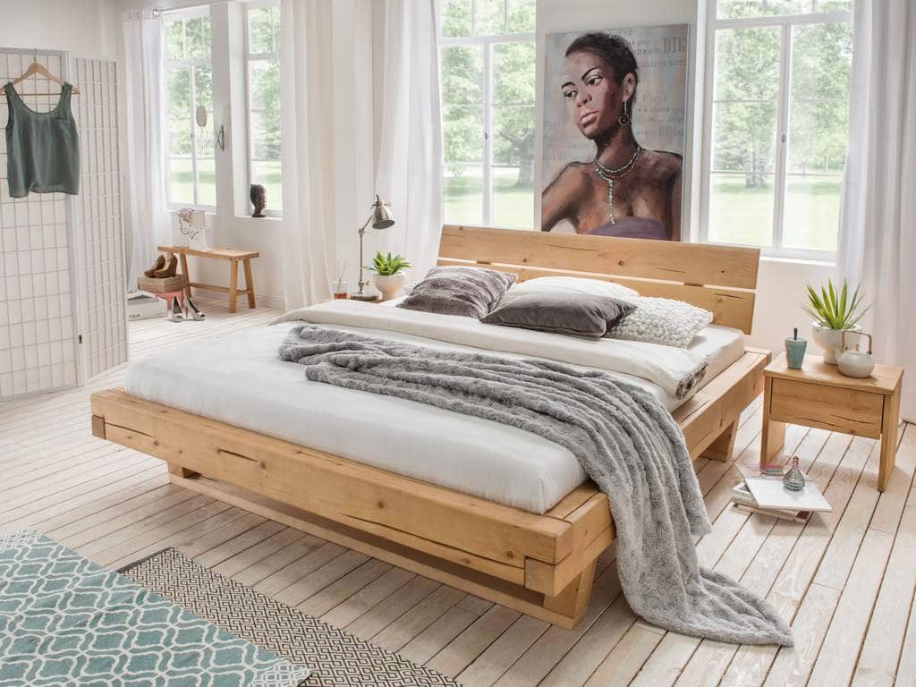 Balkenbett Massivholz Natura Fichte massiv geölt 160x200cm mit Kopfteil