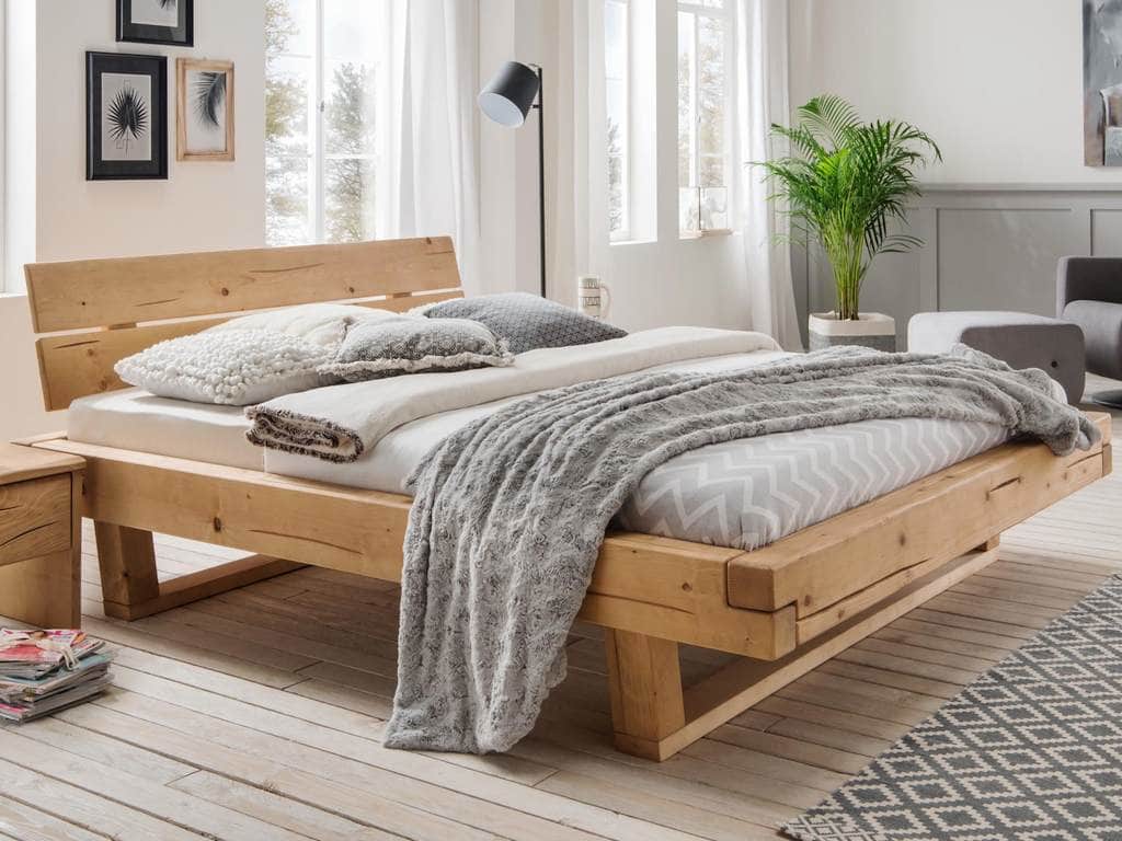 Balkenbett Massivholz Natura Fichte massiv geölt 180x200cm mit Kopfteil
