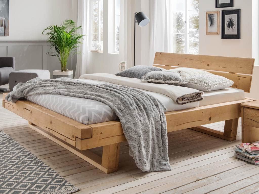 Balkenbett Massivholz Natura Fichte massiv geölt 200x200cm mit Kopfteil