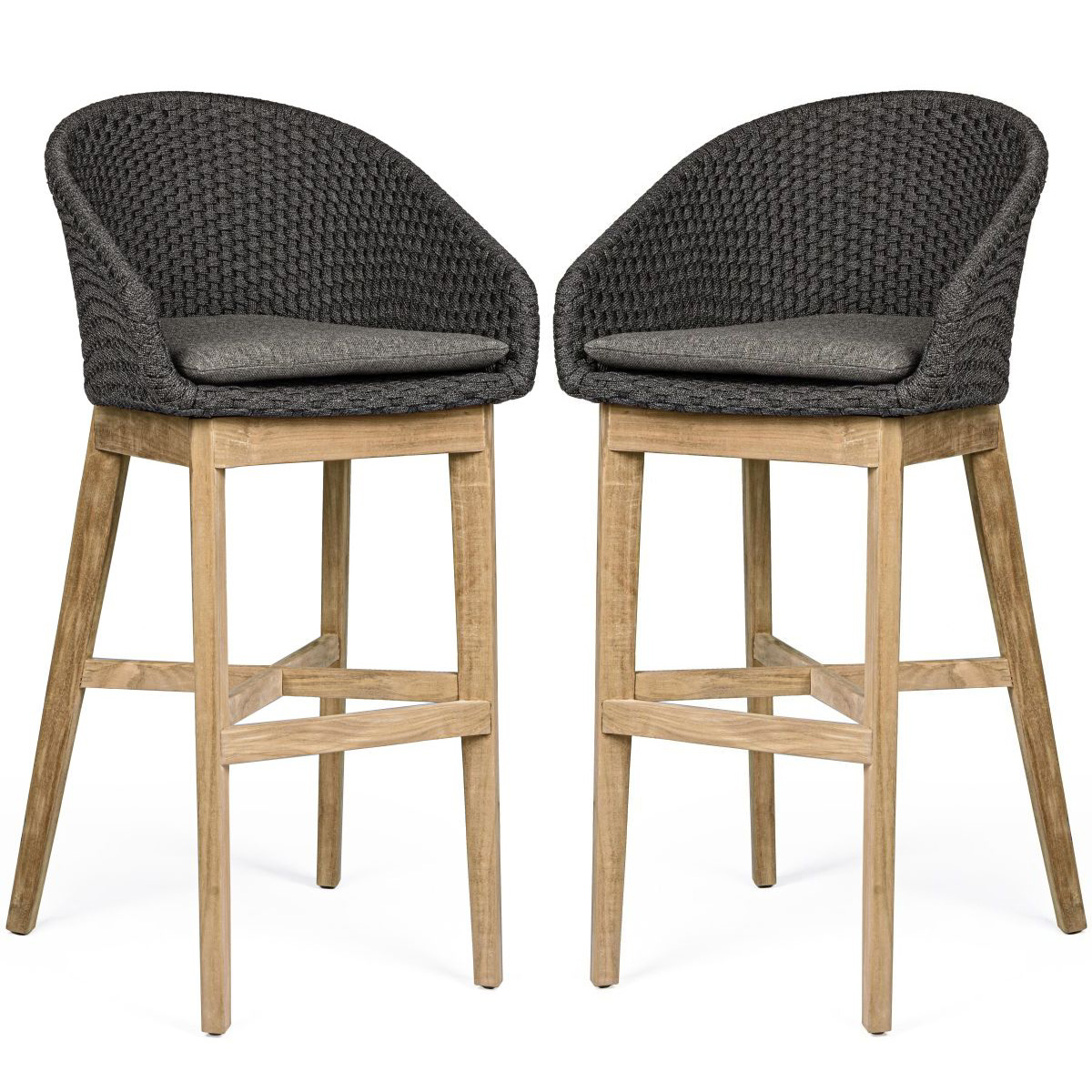 Barhocker Outdoor mit Lehne wetterfest Geflecht anthrazit Coachella 2er Set