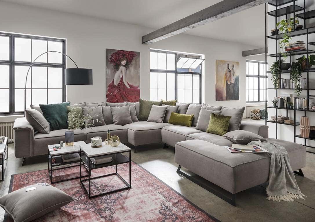 Ecksofa Brandon Landhausstil modern mit Hocker viele Varianten