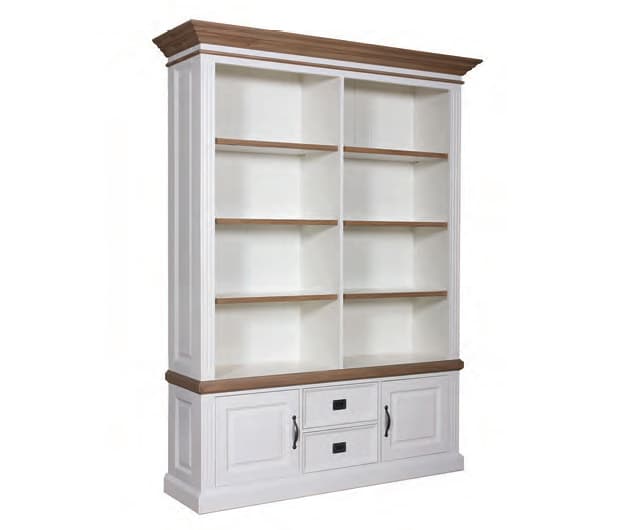 Bücherschrank Landhausstil York Shabby chic Oak 2 Türen 2 Schubladen _ Schmuckseite mit Rahmenfüllung
