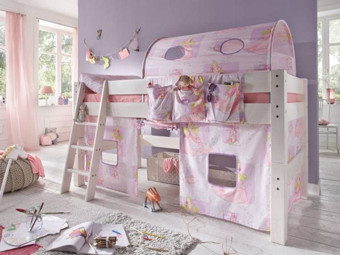 Halbhohes Abenteuerbett weiss Kiefer massiv Prinzessin