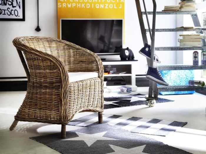 Rattansessel Landhaus 2 Stück Set Kubu grau mit Kissen Bonsun CR08