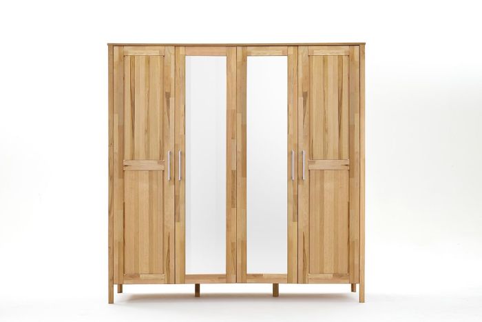 Kleiderschrank Kernbuche massiv geölt 4 türig mit Spiegel 2 extra Böden lang