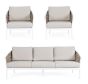 Gartenlounge wetterfest Aluminium Polyrattan Maribela mit Polster 3tlg Set creme weiß