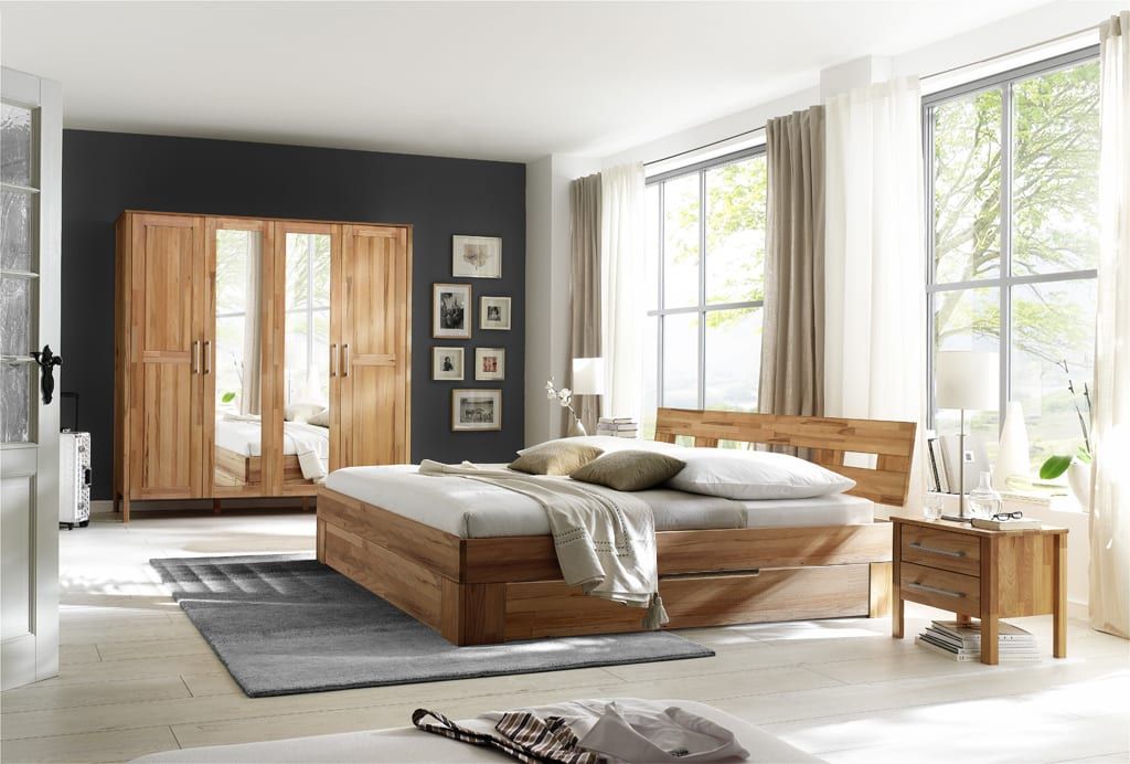 Schlafzimmer komplett Massivholz Kernbuche Bett 140x200 cm Pick-Up-Möbel