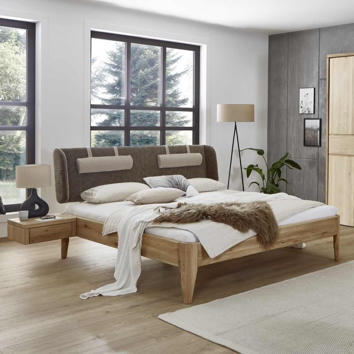 Eiche massiv Bett bianco 200x200cm Landhaus Kopfteil Pick-Up-Möbel