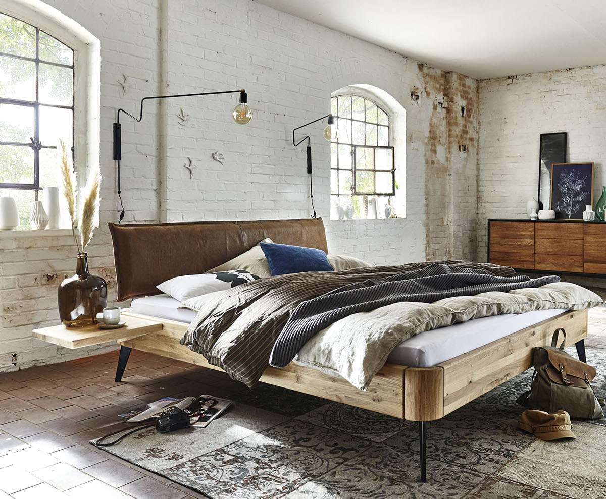 Wildeiche Bett 200x200cm Stahlfüße Easy Sleep Pick-Up-Möbel