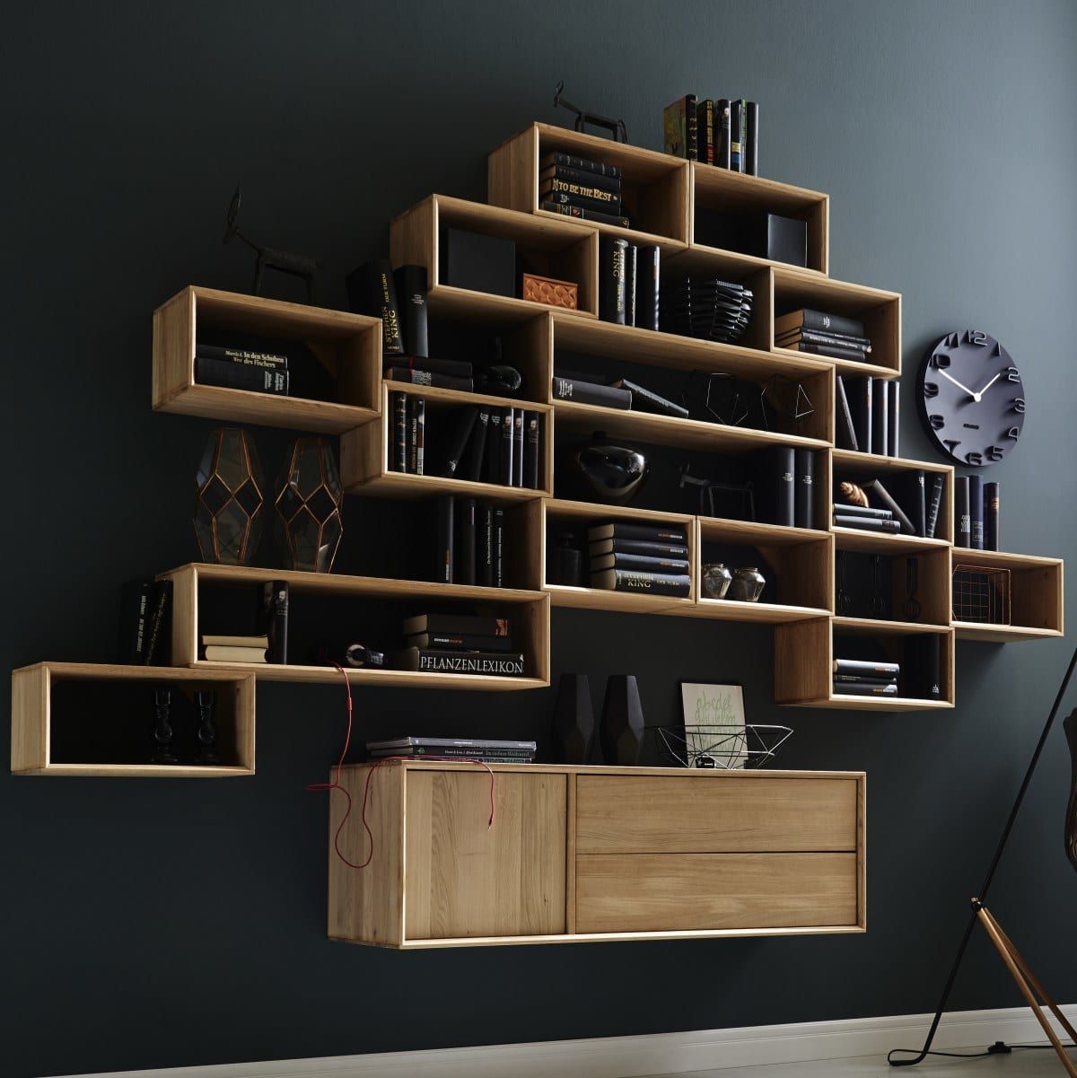 Design Wandregal Eiche massiv Cube iT modular Pick-Up-Möbel