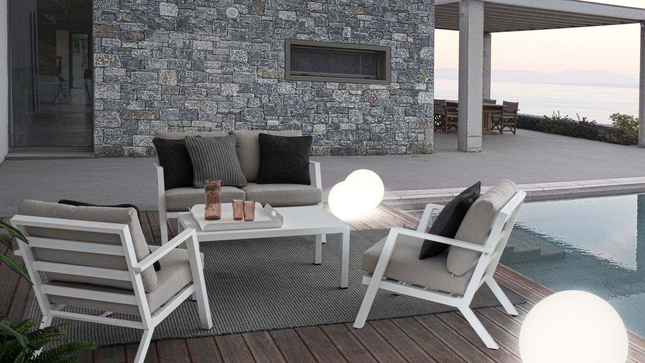Gartenlounge Set wetterfest Aluminium weiß Harlem Pick-Up-Möbel