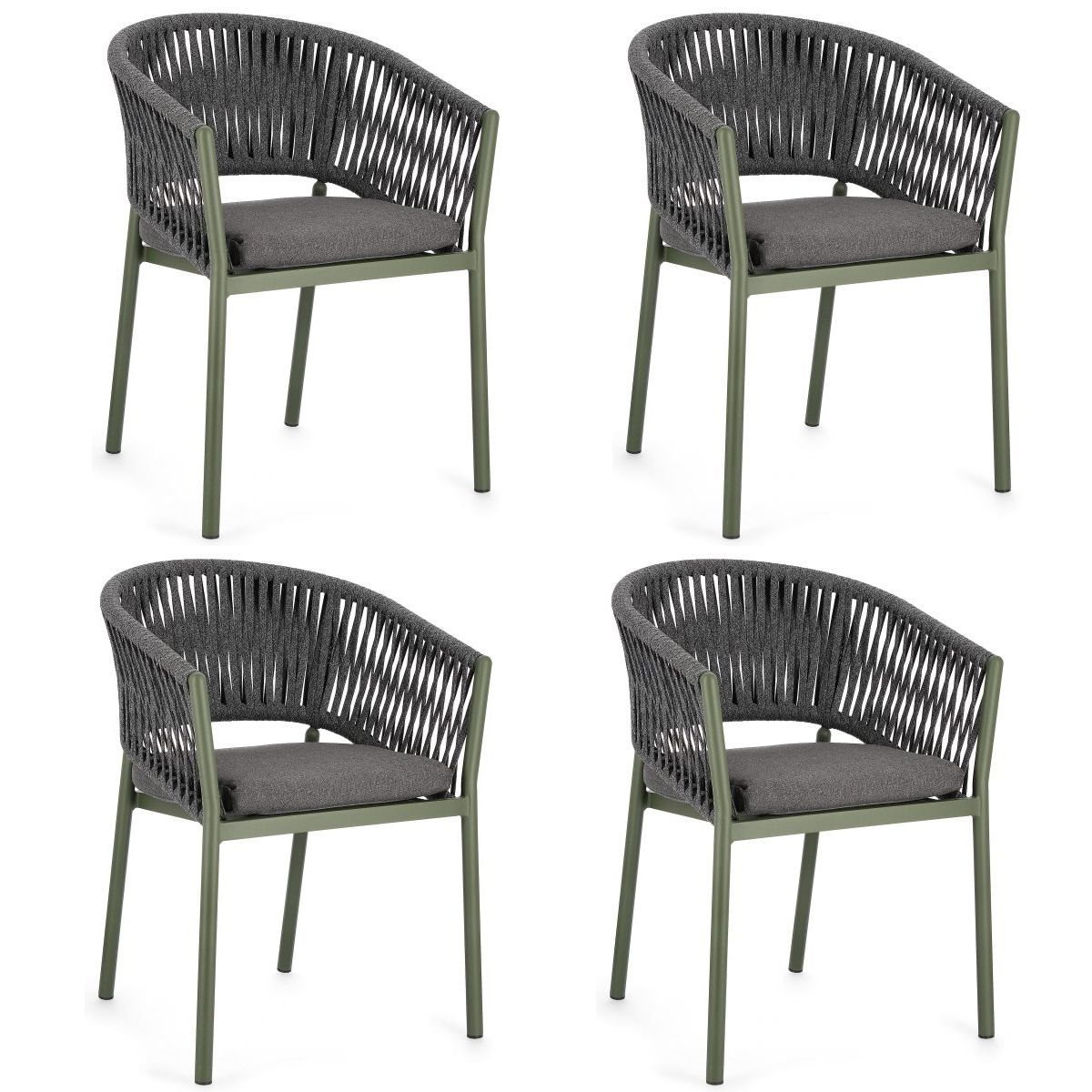 stapelbar 4er Pick-Up-Möbel Gartenstühle Polster mit grün Set Florencia