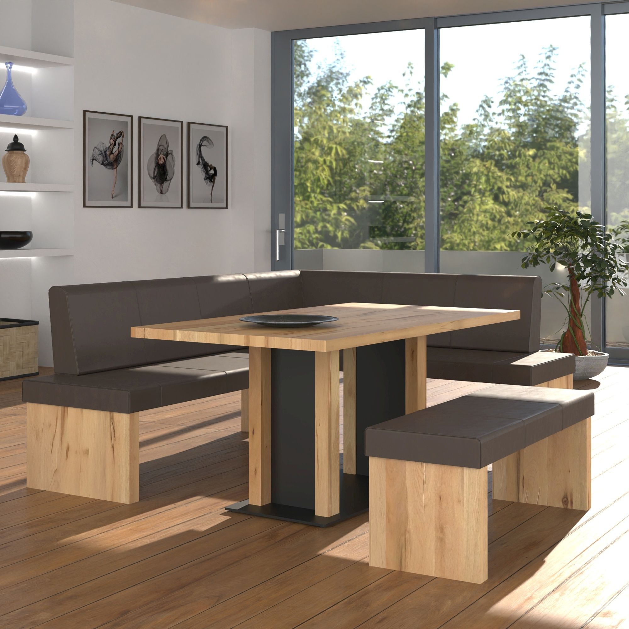 Eckbankgruppe massiv rustikale Balkeneiche 205x174 cm Pick-Up-Möbel