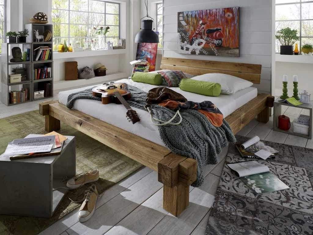 massivholz balkenbett rustikal eiche 140x200cm geölt kopfteil wildeiche  planken 2