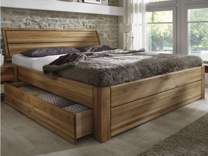 Komfortbett 180x200 cm Eiche massiv mit Bettkasten