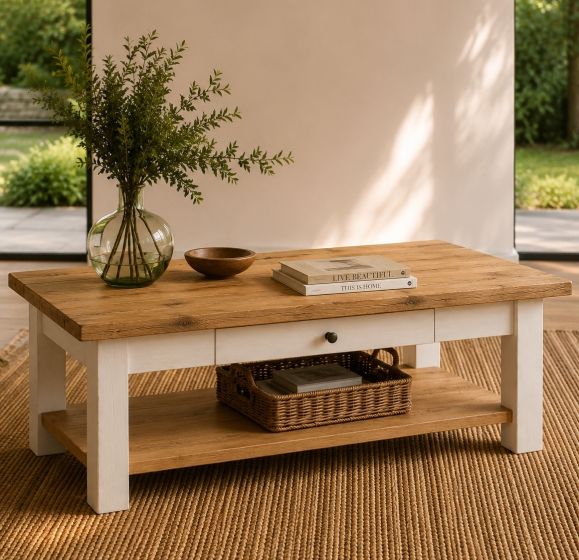 Couchtisch Ariege Eiche Massiv Ivory 120x60cm Ivory blond
