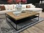 Couchtisch Eiche massiv Stahlgestell 100x100cm Höhe 50cm mit Ablage