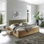 Bett Wildeiche sandgestrahlt Cord Kopfteil 200x200 cm mit Bettkasten