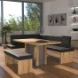 Eckbankgruppe rechts komplett 205x185cm Eiche natur Lederfarbe black Metall natur