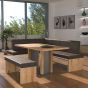 Eckbankgruppe rechts komplett 205x185cm Eiche natur Lederfarbe ebony Metall natur