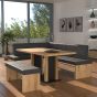 Eckbankgruppe rechts komplett 205x185cm Eiche natur Lederfarbe graphite Metall schwarz