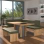 Eckbankgruppe rechts komplett 205x185cm Eiche natur Lederfarbe moss Metall natur