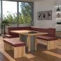 Eckbankgruppe rechts komplett 205x185cm Eiche natur Lederfarbe rouge Metall natur
