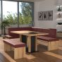 Eckbankgruppe rechts komplett 205x185cm Eiche natur Lederfarbe rouge Metall schwarz