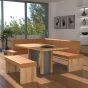 Eckbankgruppe rechts komplett 205x185cm Eiche natur Lederfarbe sahara Metall natur