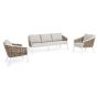 Gartenlounge wetterfest Aluminium Polyrattan Maribela mit Polster 3tlg Set creme weiß