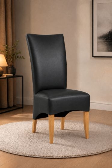 Lederstuhl King gepolstert Ebony Gestell Eiche Gold