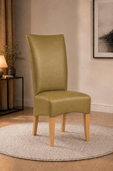 Lederstuhl King gepolstert Olive Gestell Eiche Gold