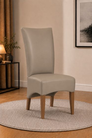 Lederstuhl King gepolstert Taupe Gestell Eiche Bassano
