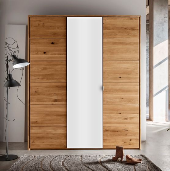 Kleiderschrank Wildeiche massiv Weissglas Türen
