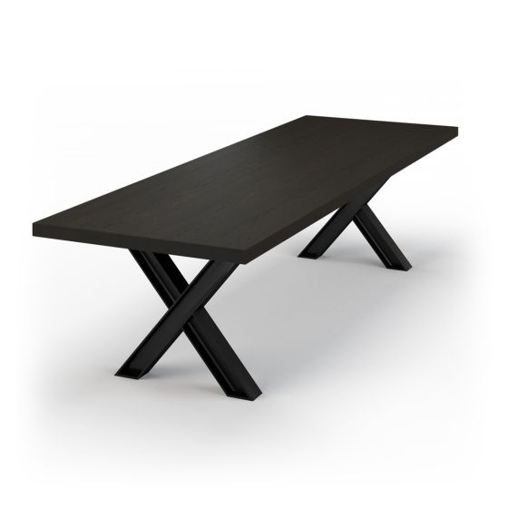 Bodahl Esstisch Eiche massiv Riverside X-Gestell 10x10cm 180x110cm gerade Kante 6cm moccablack