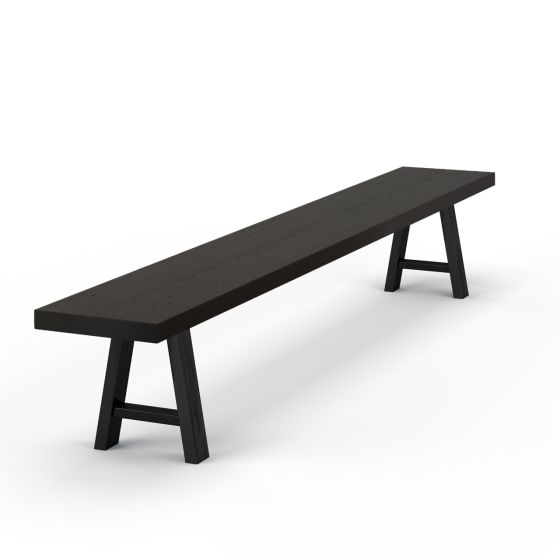 Sitzbank Eiche massiv 300cm Design Stahlgestell Halo Platte 6cm moccablack