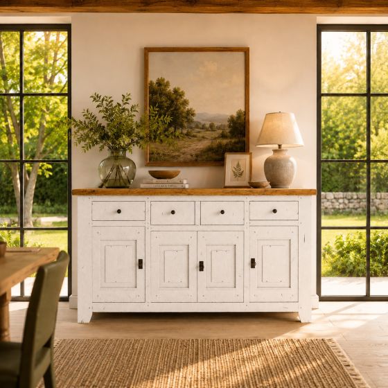 Ariege Sideboard Eiche massiv Ivory 4 Türen Calverton