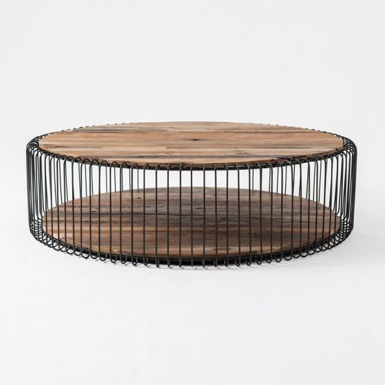Couchtisch rund 130 cm Barca recycelt Bootsholz mit Metallgestell