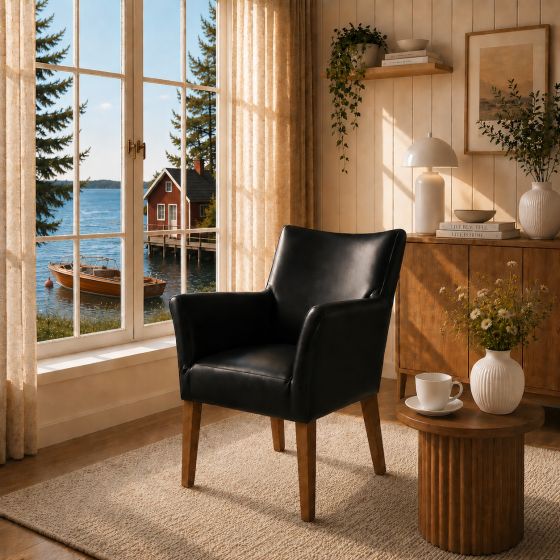 Lederstuhl Cubo Leder black Eiche bassano