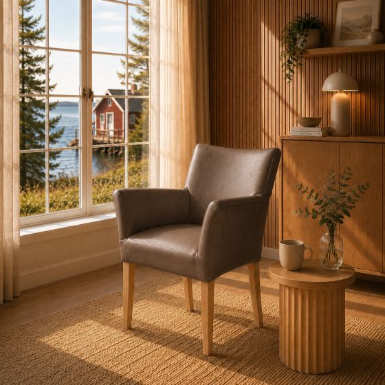 Lederstuhl Cubo Leder chocolate Eiche gold