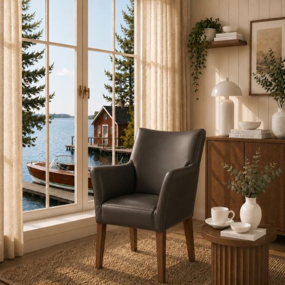 Lederstuhl Cubo Leder ebony Eiche bassano