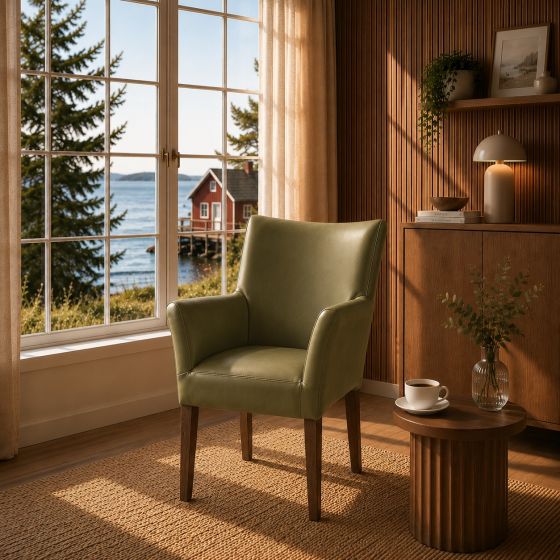 Lederstuhl Cubo Leder moss Holz Eiche bassano