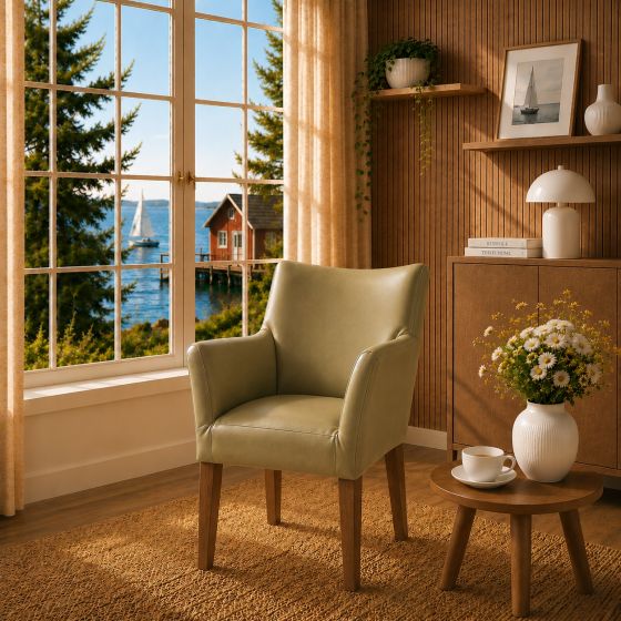 Lederstuhl Cubo olive Holz Eiche bassano
