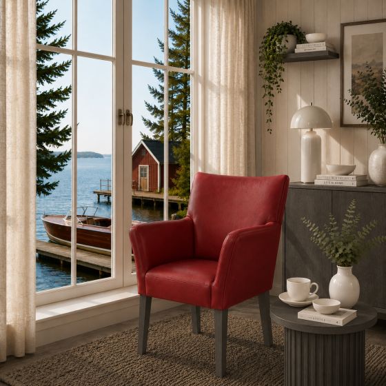 Lederstuhl Cubo Leder rouge Holz Eiche carbon