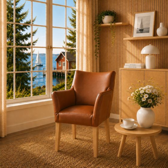 Lederstuhl Cubo Leder savanna Holz Eiche gold