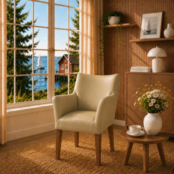Lederstuhl Cubo Leder taupe Holz Eiche bassano