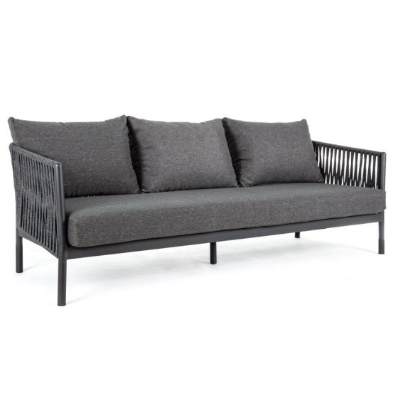 Gartensofa 3 Sitzer Aluminium anthrazit mit Polster Florencia